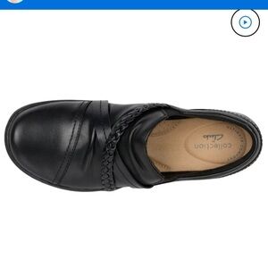 Clarks Women's Collection Cora Braid Flat Shoes Women's, black leather, NWOT